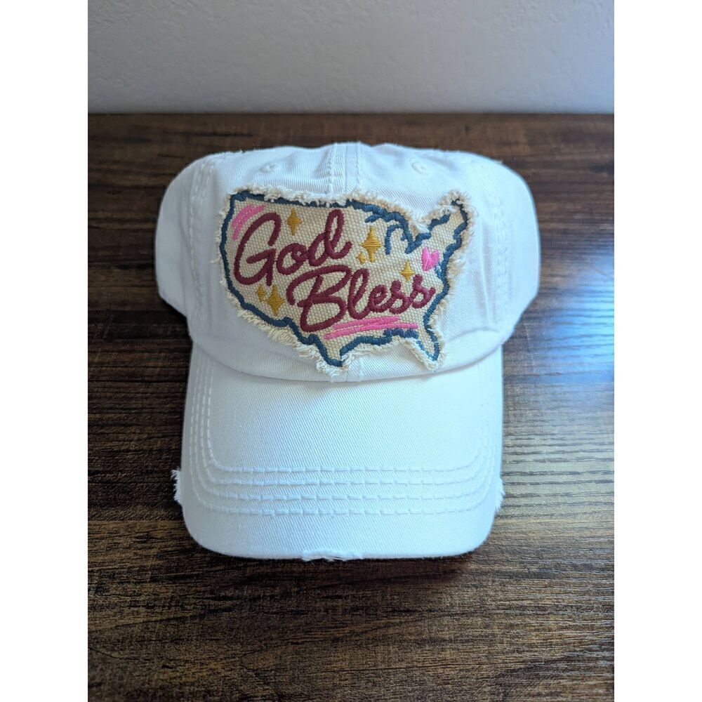 Ladies White God Bless Female Baseball Hat Ball Cap - Picture 3 of 5